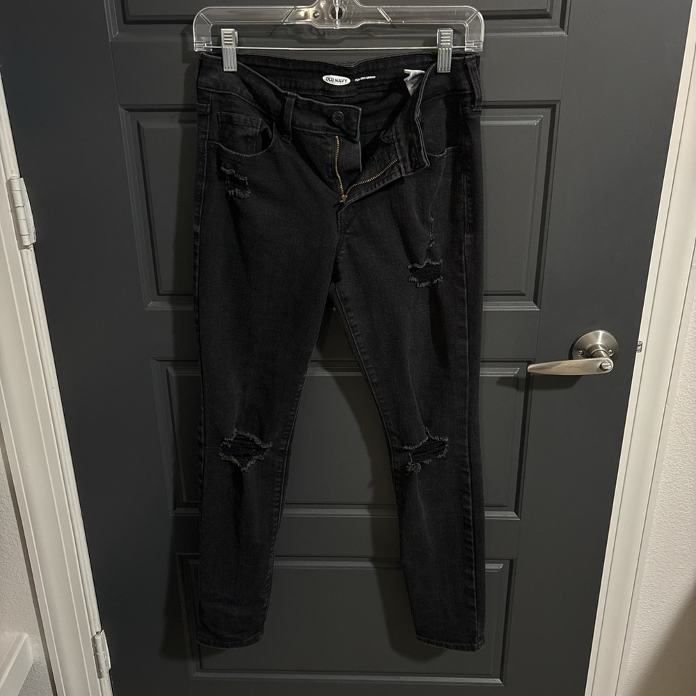 Old Navy pop icon skinny ripped black jeans size 4 short